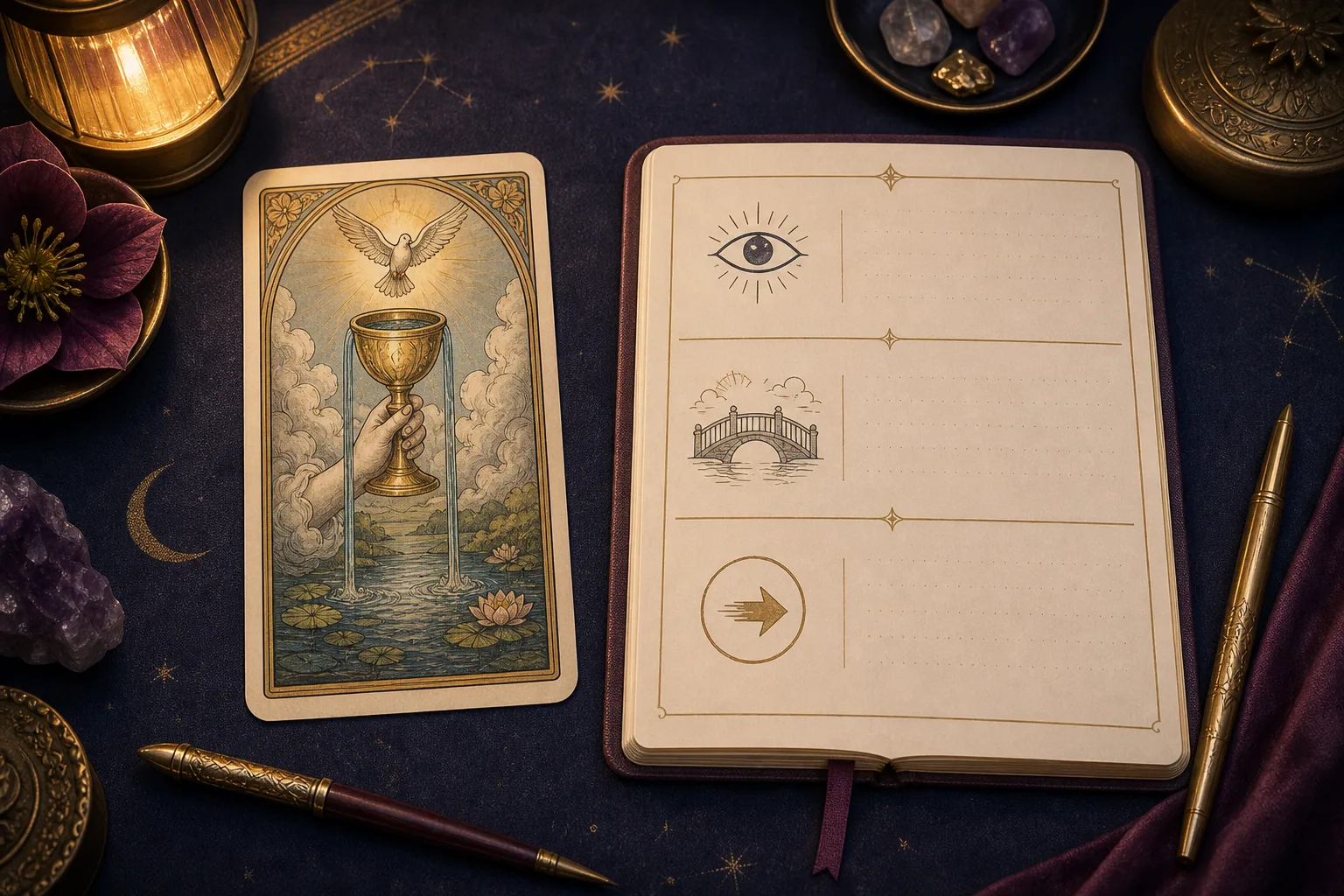 Online tarot card interpretation showing a practical beginner reading